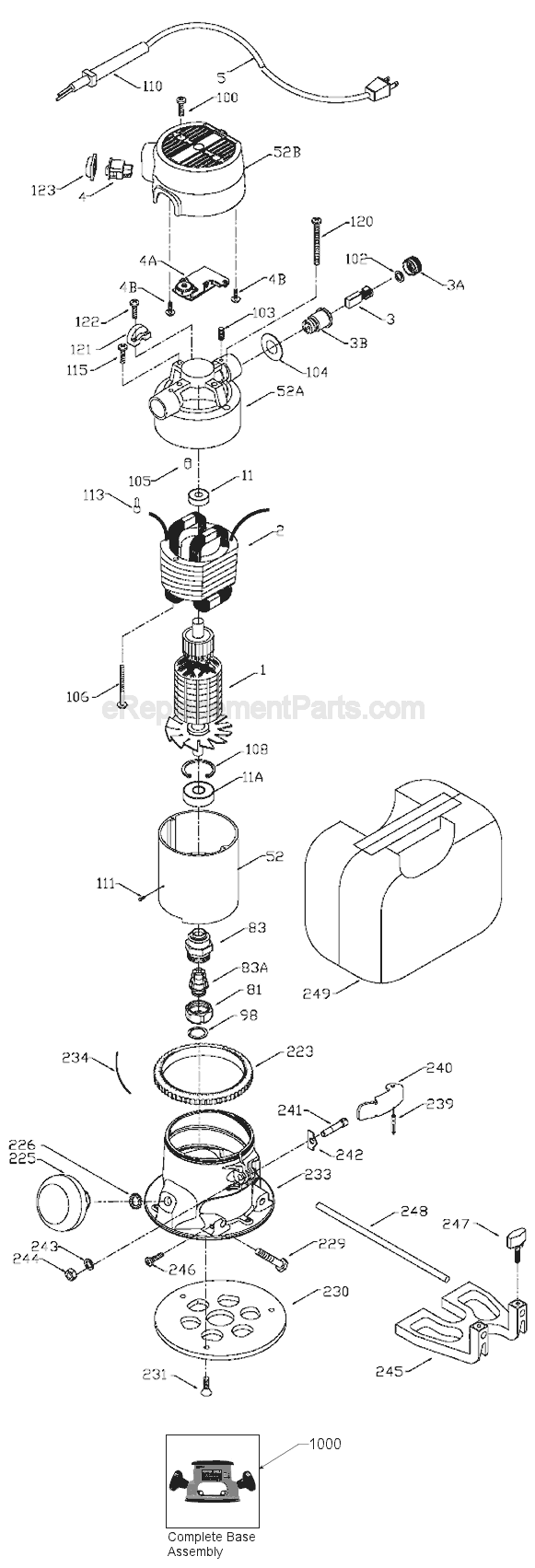 Page A Diagram and Parts List for 694 Type 1 Porter Cable Router